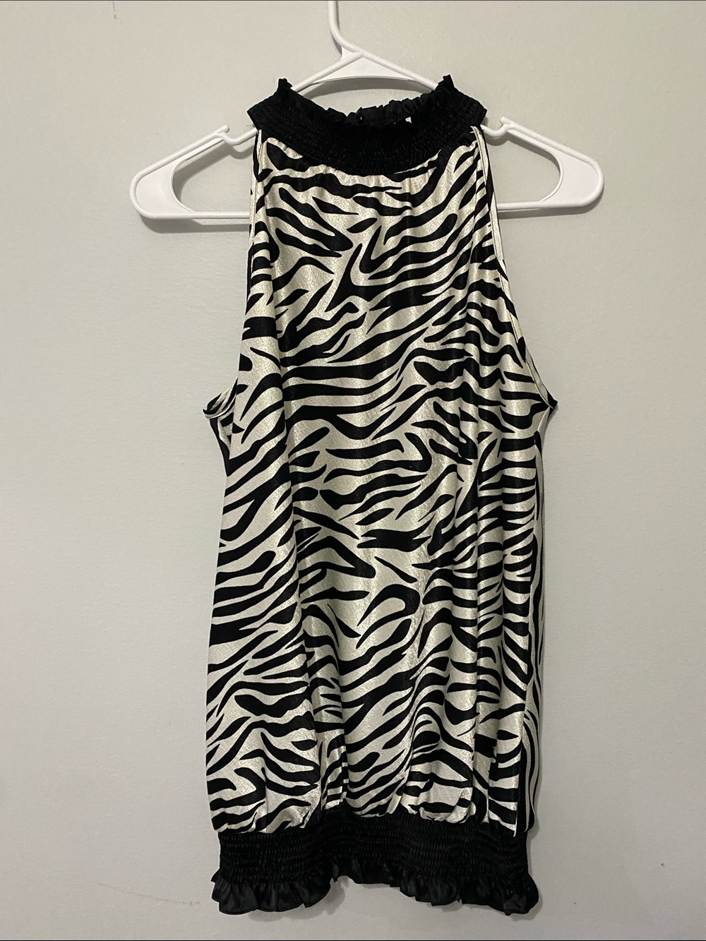 JohnPaulRichard Black and White Zebra Print Halter Tank